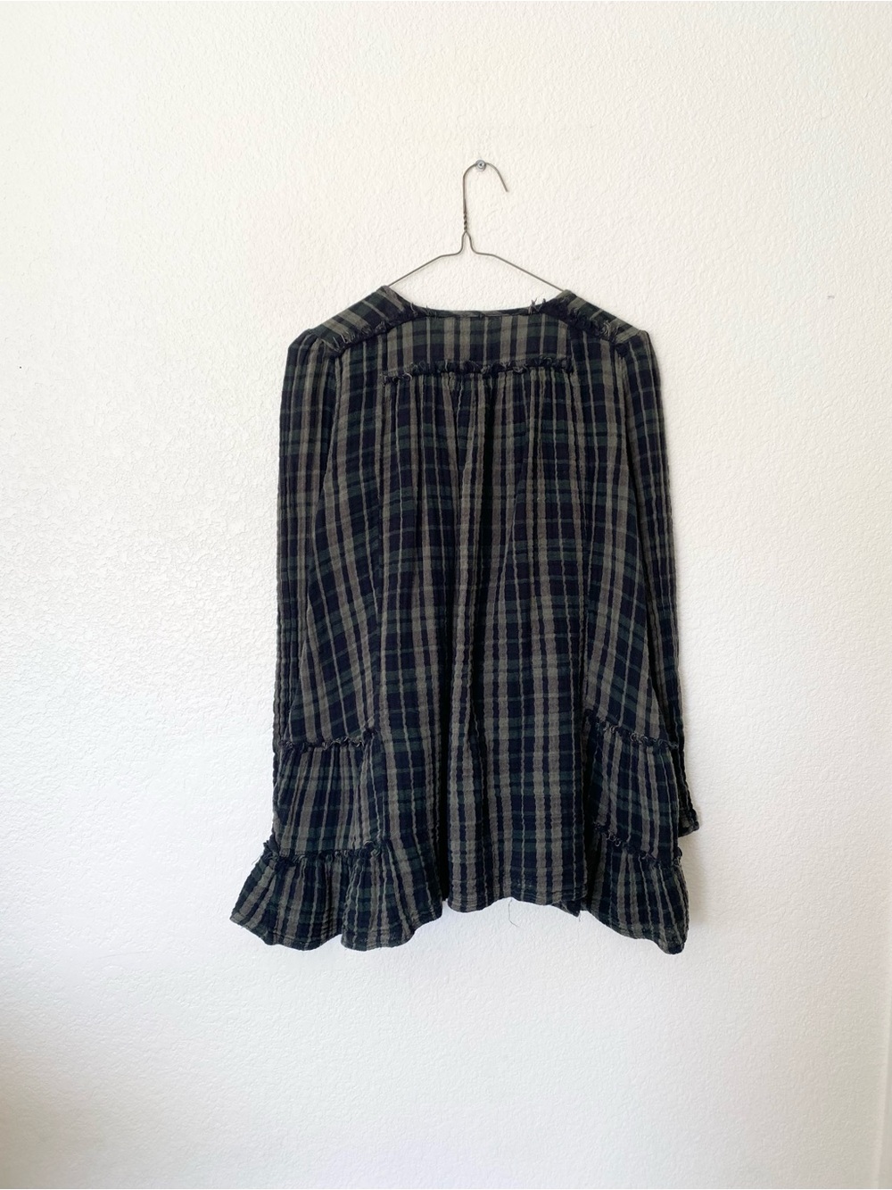Free People Green and Black Plaid Babydoll Blouse - Picture 3 of 4